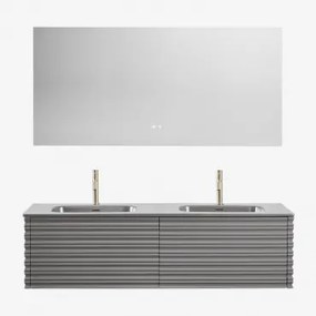 Zestaw Wiszących Mebli Łazienkowych Zintegrowanych Z Umywalkami Noura Nickel & Prostokątny Led I Przeciwmgielny 160x75 Cm Riben & - Sklum