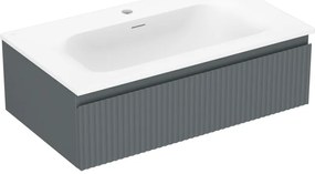 Mexen Rivel szafka łazienkowa 80 cm z umywalką Vela, 1 szuflada, ryflowana , grafit mat/biała mat - 91A20-08023-1-BF66-W23M01