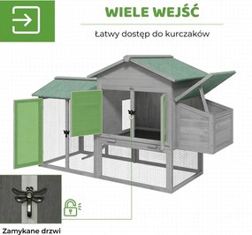 PawHut drewniany kurnik z wybiegiem i gniazdem duży domek dla kur z rampą i szufladą dla 2 4 kur szary | Aosom PL