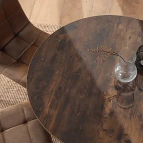 Zestaw Stół Okrągły LAUREN 90 cm Dąb Rustykalny/Czarny i 4 Krzesła PERU Brązowe