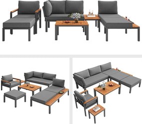 Zestaw mebli ogrodowych modułowych - fotele + stół + stołek + leżanka - metal - szary