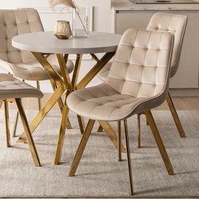 Krzesło Tapicerowane DEVI Kremowe Welurowe Glamour