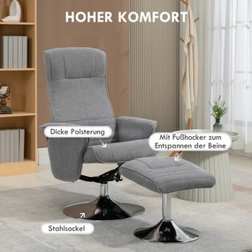 HOMCOM Fotel Relax z Podnóżkiem, Obrotowy, z Regulacją Oparcia, do 150 kg, 69 x 71 x 104 cm, Szary