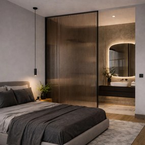 Ścianka prysznicowa ryflowana ARTE WELLE XXL w czarnej ramie Brown szkło brązowe ryflowane | Różne rozmiary : Kolor ramy - chrom, Rozmiar - 70 x 300 cm