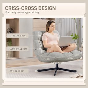 HOMCOM Fotel obrotowy lounge z szerokim siedziskiem, wodoodporna tapicerka chenille, skrzyżowane stalowe nogi, jasnoszary