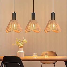 Lampa wisząca Nettlife Boho Rattan z 3 żarówkami – żyrandol z plecionej liny konopnej w stylu vintage, E27 – oświetlenie kuchni/jadalni (żarówki nie są dołączone)