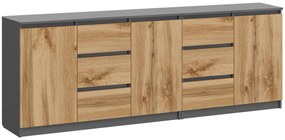 Podwójna nowoczesna komoda 200 cm antracyt + dąb wotan F6-H76