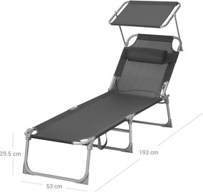 Leżak ogrodowy LAGUNA z regulowanym daszkiem, 193x59x30cm, ciemnoszary SongmicsHome