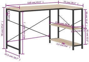 Metalowe biurko narożne z półkami czarny + dąb - Sinsiew