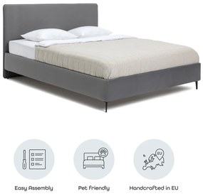 Szare tapicerowane łóżko dwuosobowe ze stelażem 160x200 cm Noira Slim – Bonami Selection