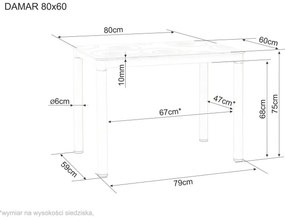 Stół DAMAR 80x60 biały marmur/czarny mat SIGNAL