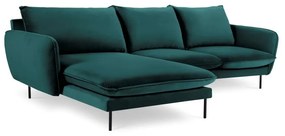 Ciemnozielona narożna aksamitna sofa lewostronna Cosmopolitan Design Vienna