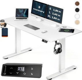 Regulowane biurko biurowe FLEXI, 140x60x72–117cm, białe Casaria