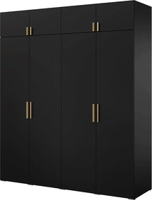 Szafa uchylna z nadstawką Napoli 4D 200 Czarna (czarny lub złoty uchwyt)