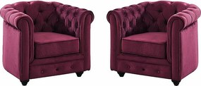 Zestaw 2 foteli CHESTERFIELD – welur – kolor purpurowy
