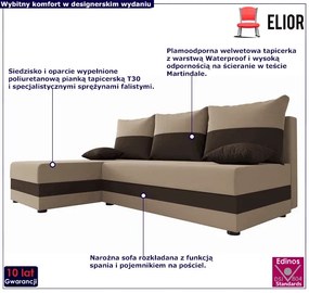 Narożnik rozkładany beżowy + brązowy - Nomi