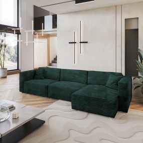 Masseno Narożnik TOLMO z funkcją spania i pojemnikiem na pościel Narozniki L, Rozkładana sofa - Butelkowa zieleń, TILIA 39