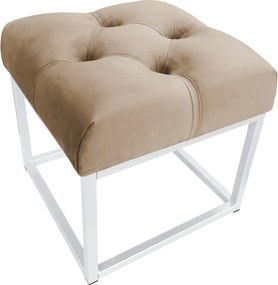 Pufa CHESTERFIELD tkanina Welur loft ławka podnóżek metal : Kolor Stelaża - Biały, Kolor tkaniny - VELVET - MG06, Typ tkaniny - Velvet
