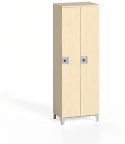 Drewniana szafka ubraniowa na nogach, 2-drzwiowa, 1750 x 600 x 400 mm, zamek obrotowy, brzoza