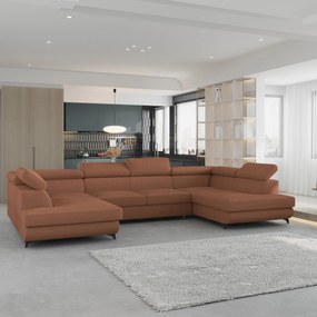 Masseno Narożnik VINTESSA z funkcją spania i pojemnikiem na pościel Narozniki U, Rozkładana sofa - Miedziany, QUELLE 54