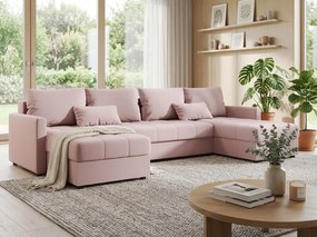PROMOCJA Rozkładana kanapa w kształcie U VENORIA 285x146 cm, pudrowy róż + 2 poduszki GRATIS II. jakość