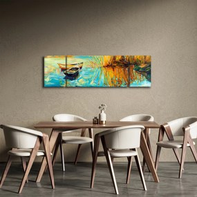 Obraz - Jezioro z łodziami (170x50 cm)