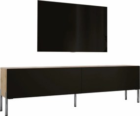 Szafka RTV: Dąb Wotan / Czarny Mat, Nogi Chrom, 170 x 52 x 32 cm