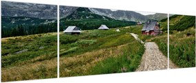 Obraz - Krajobraz górski z domami (170x50 cm)