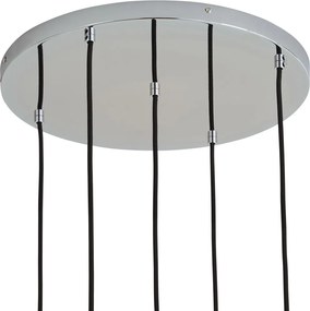 Design hanglamp chroom met ribbelglas 5-lichts - Walcott