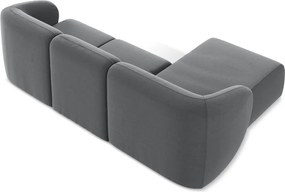 Szary aksamitny narożnik (lewostronny/z szezlongiem) Lani – Makamii