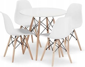 Zestaw obiadowy Valora | Okrągły stół KOVA 80 cm, biały + 4 białe krzesła OSAKA