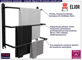 Czarny potrójny wieszak ścienny na ręczniki R5-K25