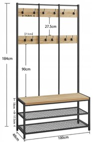 Metalowa ścianka przedpokojowa STAGE 184 cm, czarna/dąb sonoma
