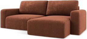 Rozkładany/ze schowkiem narożnik z tkaniny szenilowej (prawostronny/z szezlongiem) w kolorze terakoty Kona – Makamii