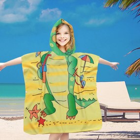 Dziecięce ponczo KROKODYL NA PLAŻY żółte 60 x 120 cm