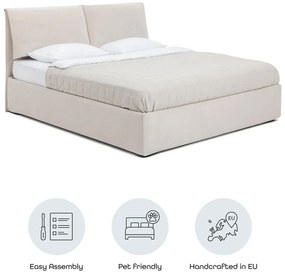 Beżowe tapicerowane łóżko dwuosobowe ze schowkiem i stelażem 160x200 cm Thessa Pillow – Bonami Selection