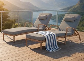 Zestaw 2 leżaków ogrodowych technorattan Ravello XL2505, naturalny, poduszki szare