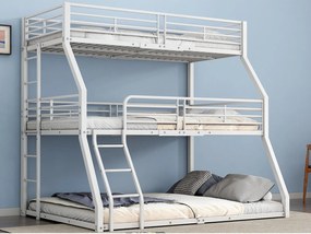 Łóżko piętrowe potrójne - 2x90x200cm i 140x200cm - rama z żelaza - Białe