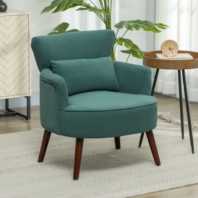 HOMCOM Nowoczesny fotel tapicerowany z podłokietnikami i poduszką lędźwiową nogi drewniane ciemnozielony | Aosom PL