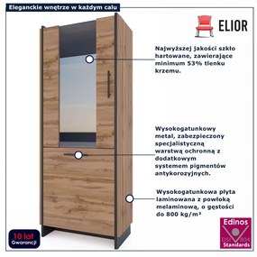 Wysoka szklana witryna do salonu i jadalni dąb wotan + czarny N6-N93