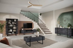 Komoda Verica 200 cm czterodrzwiowa - czarny beton / czarne nóżki