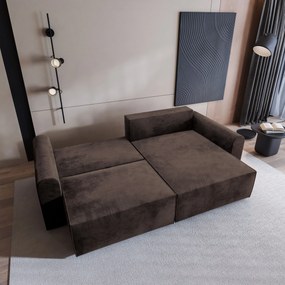 Masseno Narożnik FIANO z funkcją spania i pojemnikiem na pościel Narozniki L, Rozkładana sofa - Brązowy, MONOLITH 29