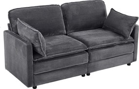 Sofa 2-osobowa z szarego sztruksu z tapicerowanym oparciem - Styl nowoczesny