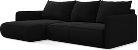 Narożnik lewostronny z funkcją spania - z tkaniny welwetowej - czarny - NANEA