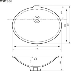 Massi Umywalka podblatowa  owalna biała z konglomeratu RONA Cooper 56 cm | Różne kolory