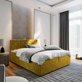 Masseno Łóżko kontynentalne RIVA z pojemnikiem na pościel 180x200 cm - Żółty, MAGIC VELVET 2234