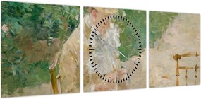 Obraz - Berthe Morisot, Young Woman Knitting, reprodukcje (z zegarem) (90x30 cm)