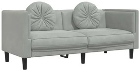 Jasnoszara aksamitna sofa 2-osobowa z poduszkami - FINO 4X