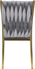 Krzesło Tapicerowane Plecione do Salonu DAN Szare Welurowe Nowoczesne Glamour