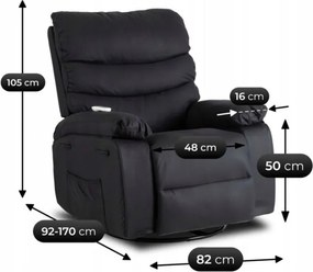 Fotel Masujący BRUCE Rozkładany Czarny Ekoskóra Nowoczesny